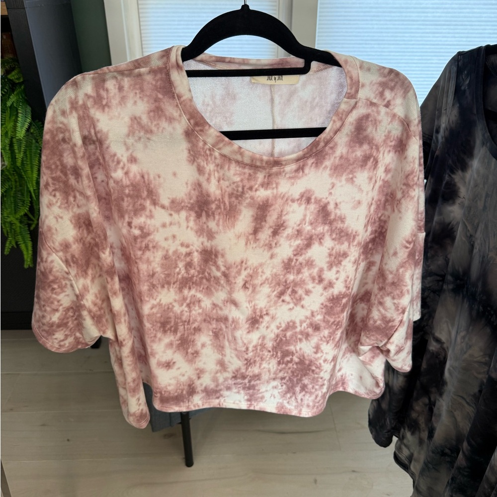 Pink and Cream Boxy Crop Tee with Short Sleeves